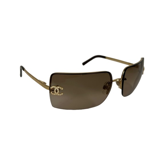 CHANEL Accessories - Chanel CC Rhinestone Logo Rimless Sunglasses